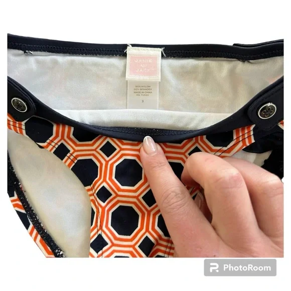 Janie and Jack 3T retro bikini navy blue and orange - Picture 3 of 5